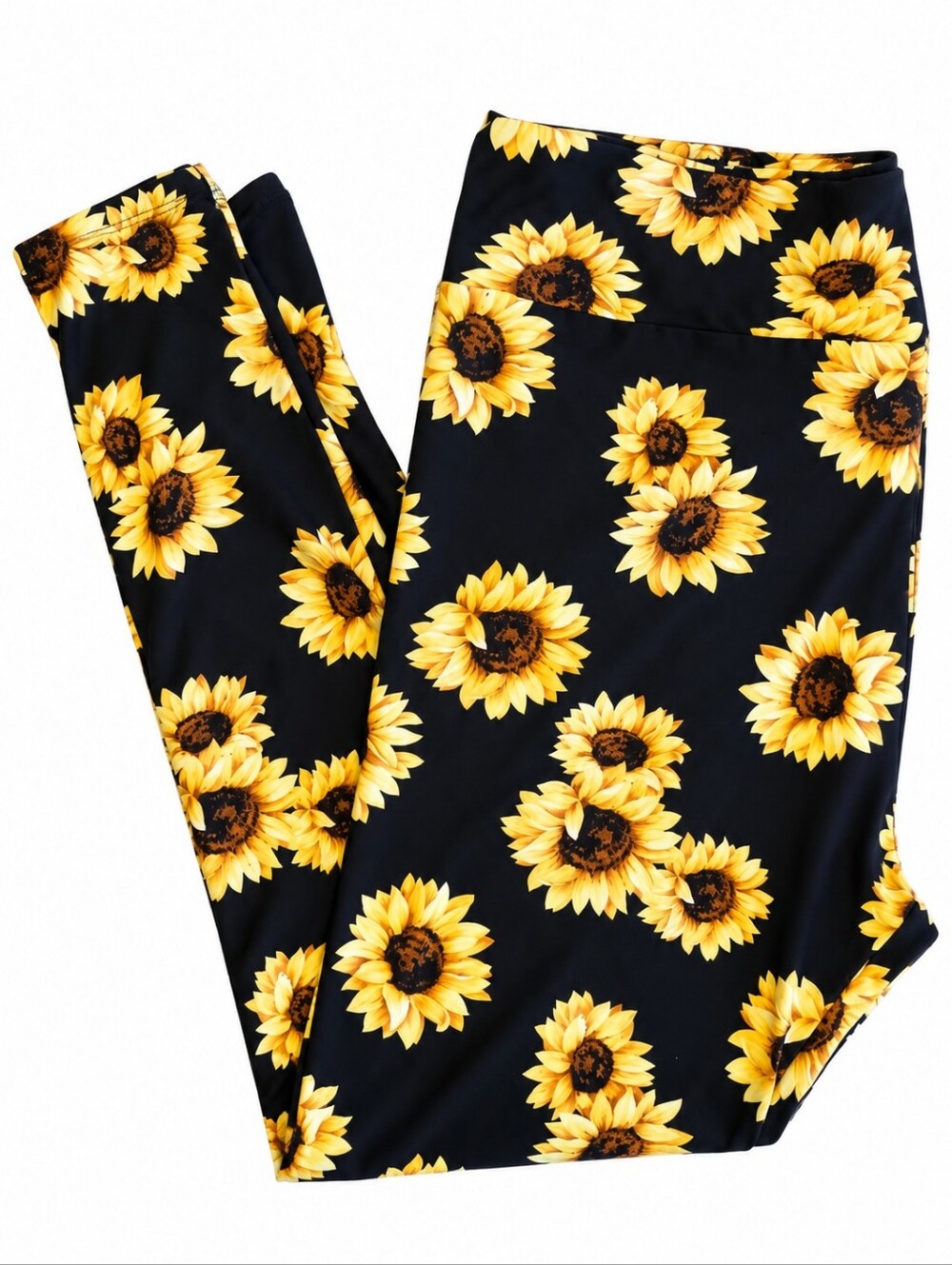 LuLaRoe Sunflower Black Yellow Simply Comfortable Leggings TC2 Tall & Curvy 2